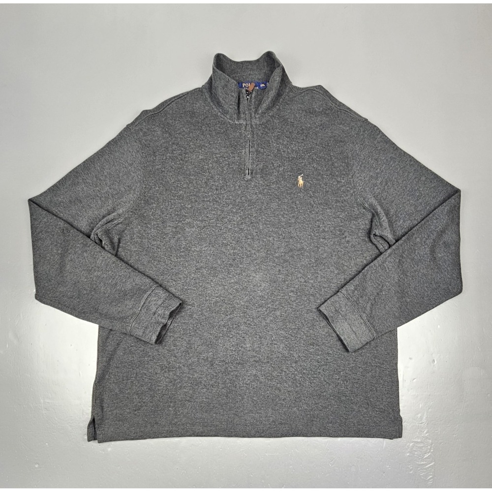 Polo‎ Ralph Lauren Pullover Mens 2XL Estate Rib Gray Qt Zip Flesh Pony